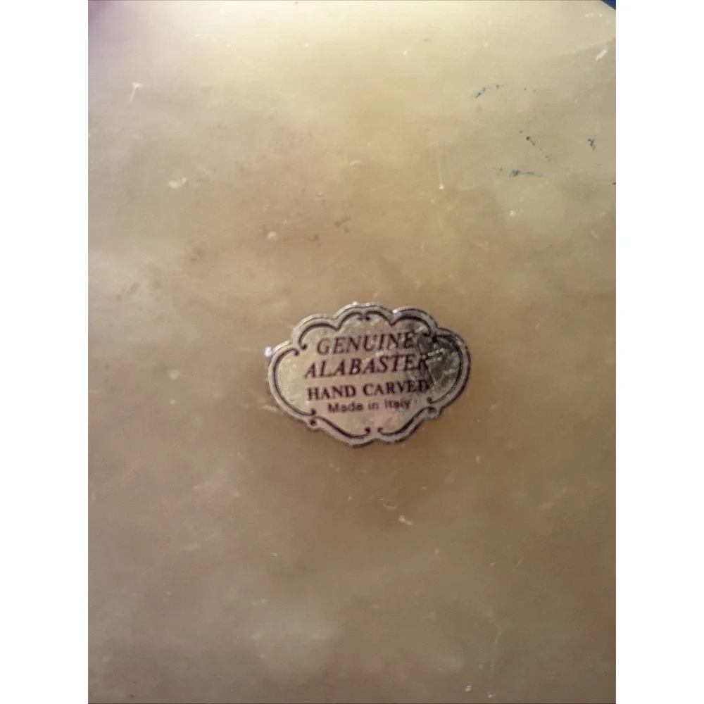 Alabaster Trinket Box Vintage Hand Carved Hinged Round Made In Italy